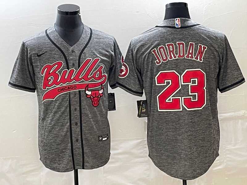 Men%27s Chicago Bulls #23 Michael Jordan Grey Gridiron Cool Base Stitched Baseball Jersey